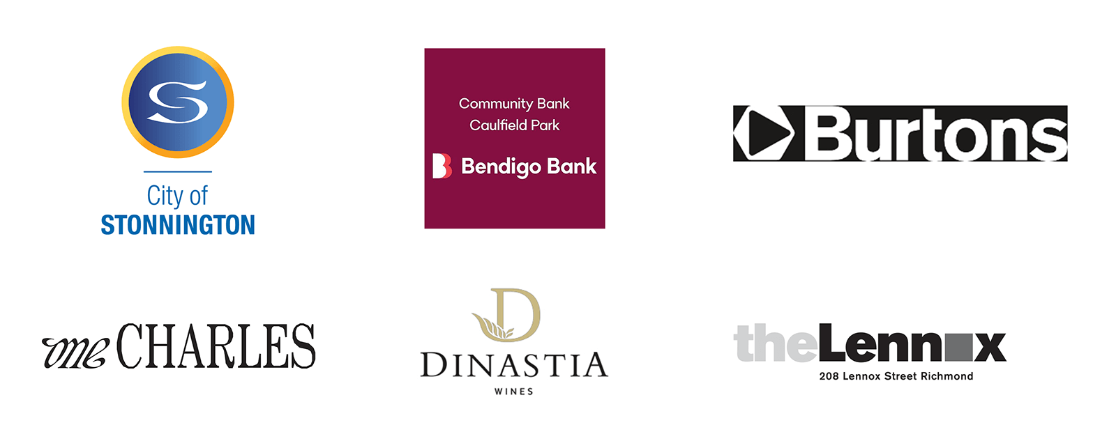 City of Stonnington, Bendigo Bank Community Bank Caulfield Park, Burtons, OneCharles, Dinastia Wines, The Lennox